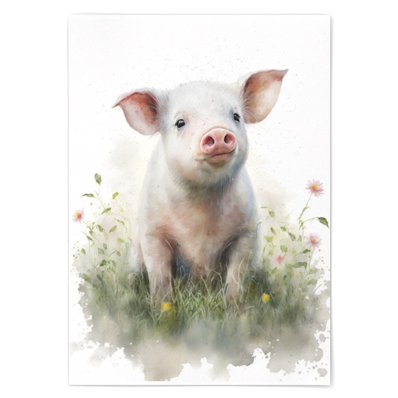 Watercolor Cute Floral Farm Pig Wall Art Illustration Print Poster Unframed - Picture 3 of 7
